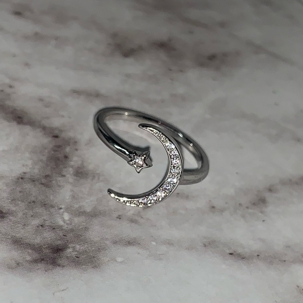🌙 moon & star sterling silver cubic zirconia ring